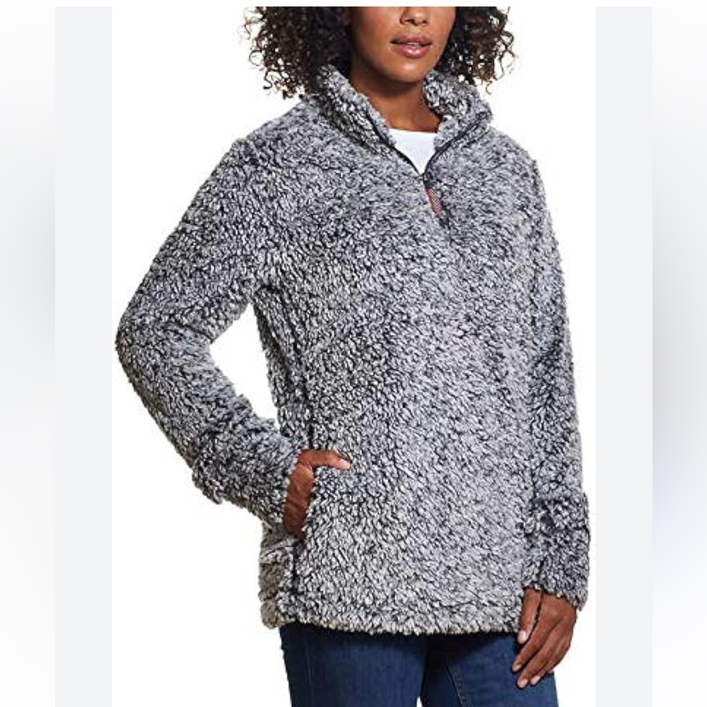 Original weatherproof Sherpa chunky fleece gray quarter zip sweater